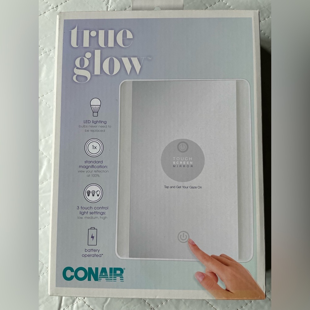 NIB- CONAIR True Glow Touch Screen Mirror - White NWT